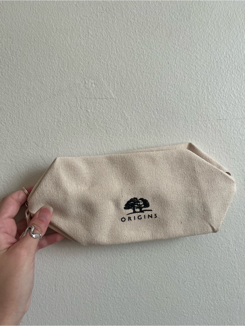 Roots Canvas Toiletry or Make Up Pouch - Beige with Black Logo